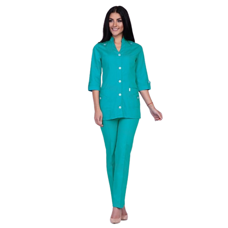Costum de lucru verde din două piese, cusut individual